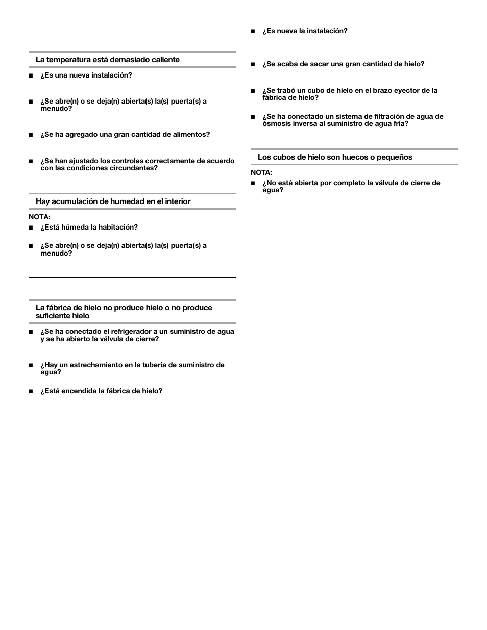 Temperatura y humedad, Hielo y agua | Whirlpool 2302076 User Manual | Page 22 / 36