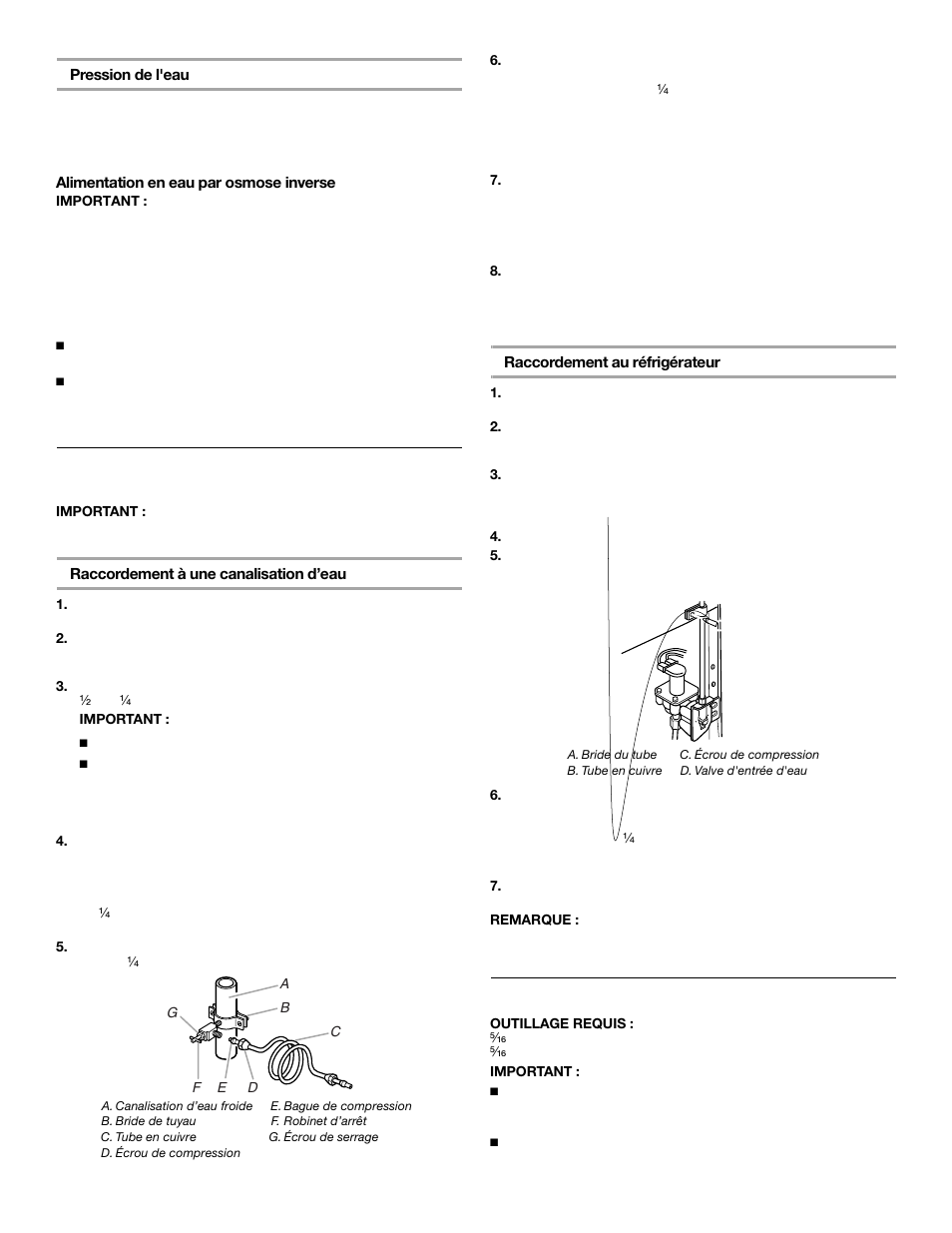 Raccordement de la canalisation d'eau, Portes du réfrigérateur | Whirlpool 2302076 User Manual | Page 27 / 36