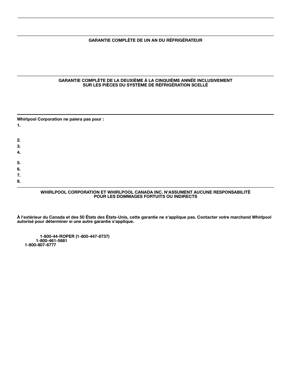 Garantie du réfrigérateur roper | Whirlpool 2302076 User Manual | Page 35 / 36