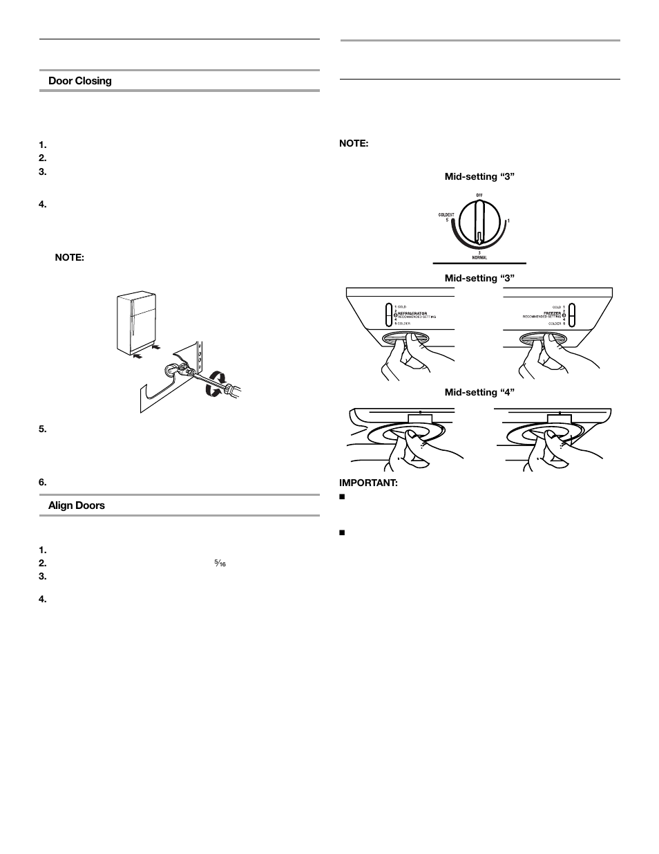 Refrigerator use, Adjust the doors, Using the controls | Whirlpool 2302076 User Manual | Page 7 / 36