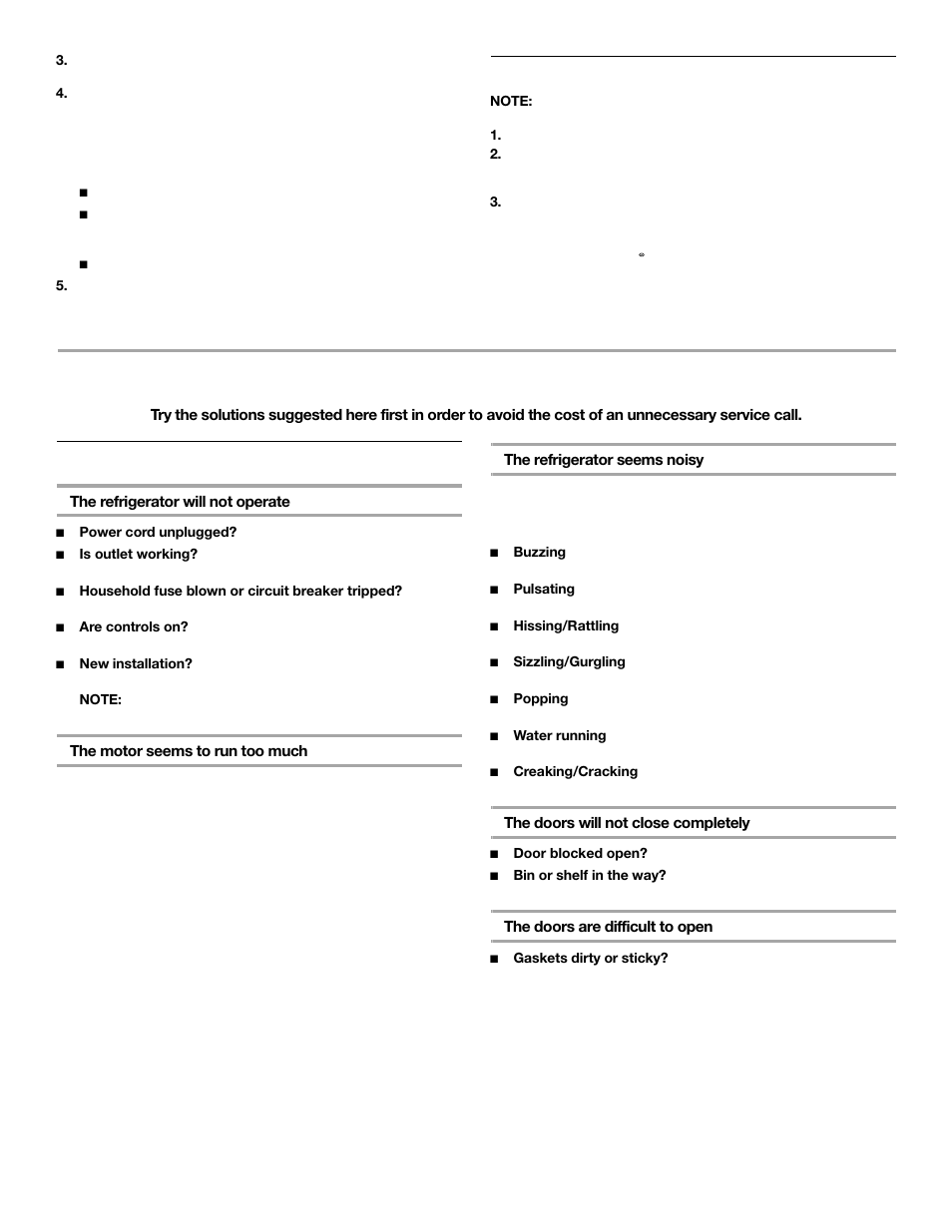 Troubleshooting, Changing the light bulbs, Refrigerator operation | Whirlpool 2302076 User Manual | Page 9 / 36