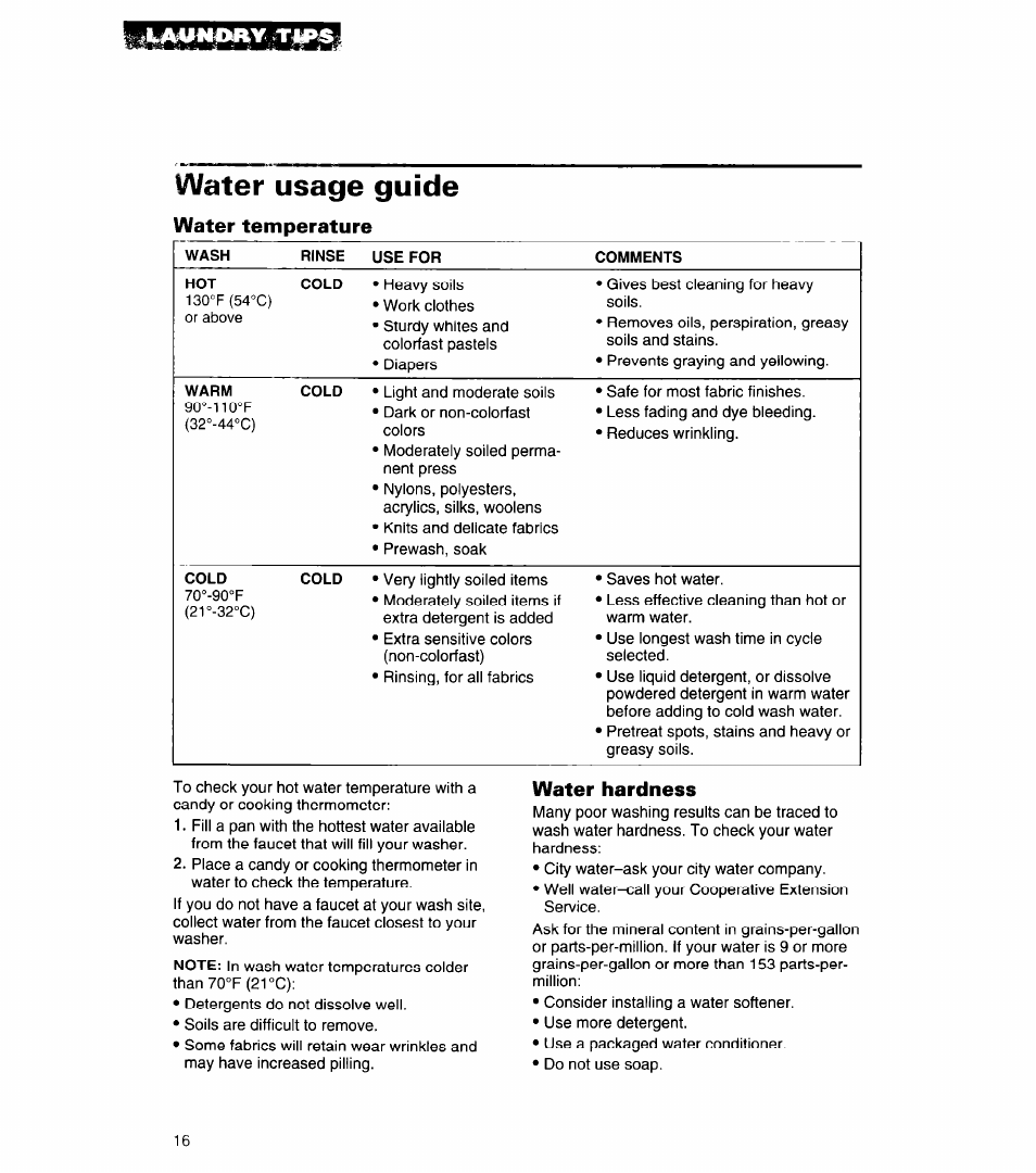 Mrm water usage guide | Whirlpool LMR5243A User Manual | Page 16 / 24