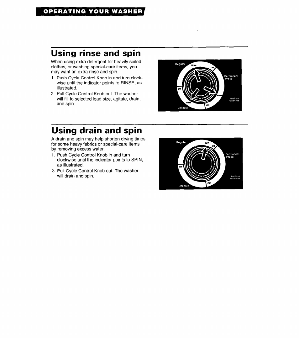 Using rinse and spin, Using drain and spin | Whirlpool LMR5243A User Manual | Page 8 / 24