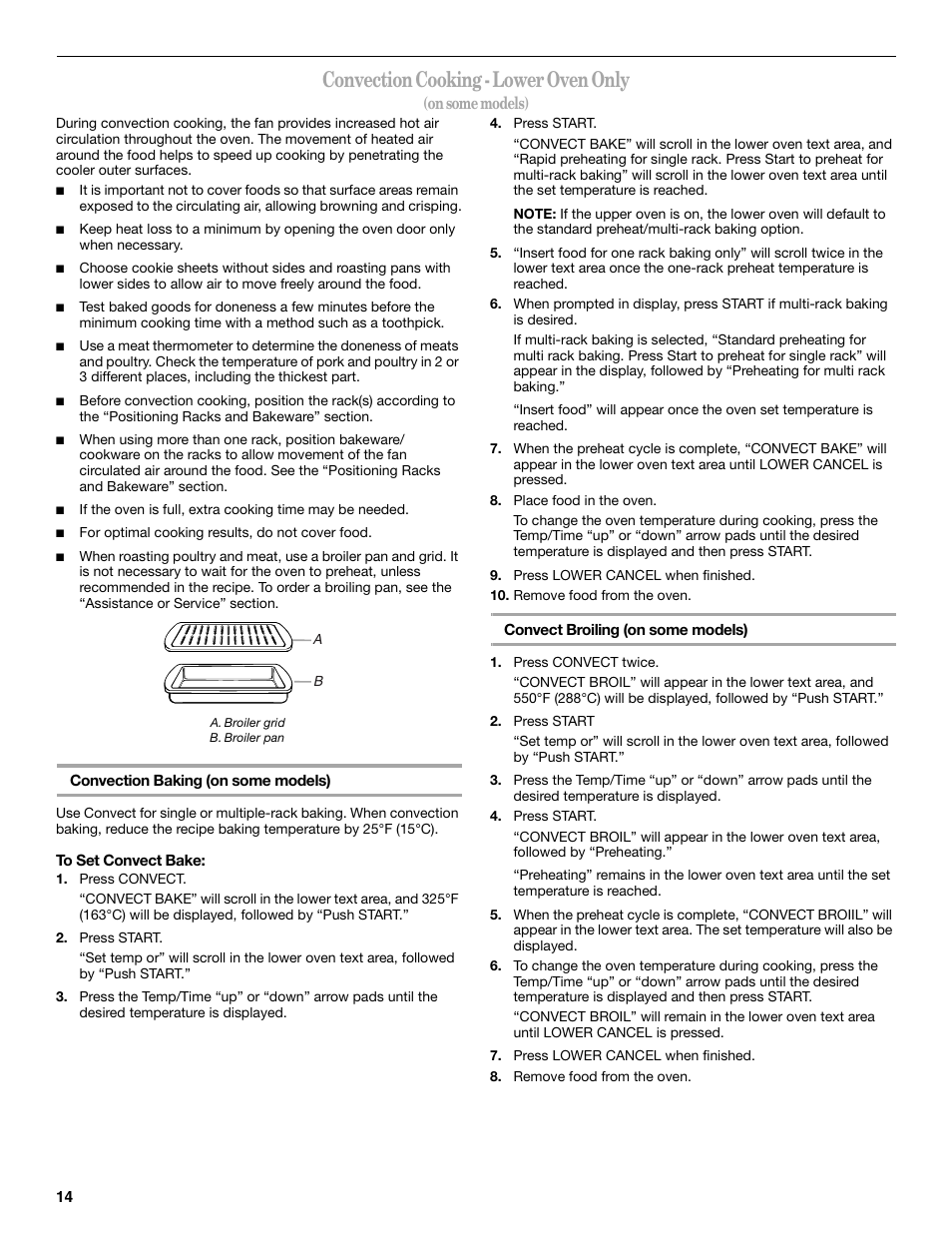 Convection cooking - lower oven only | Whirlpool GGG388LX User Manual | Page 14 / 24