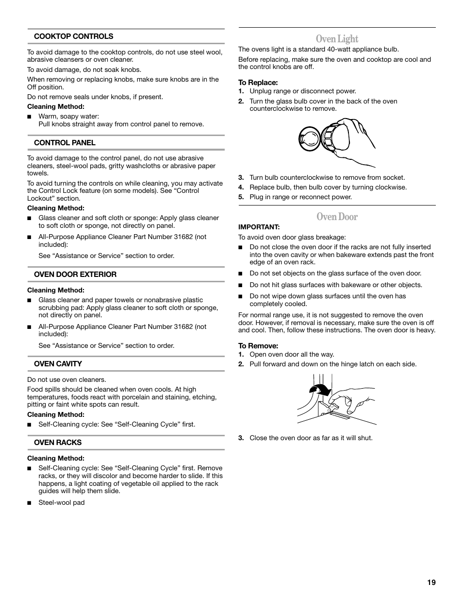 Oven light, Oven door | Whirlpool GGG388LX User Manual | Page 19 / 24