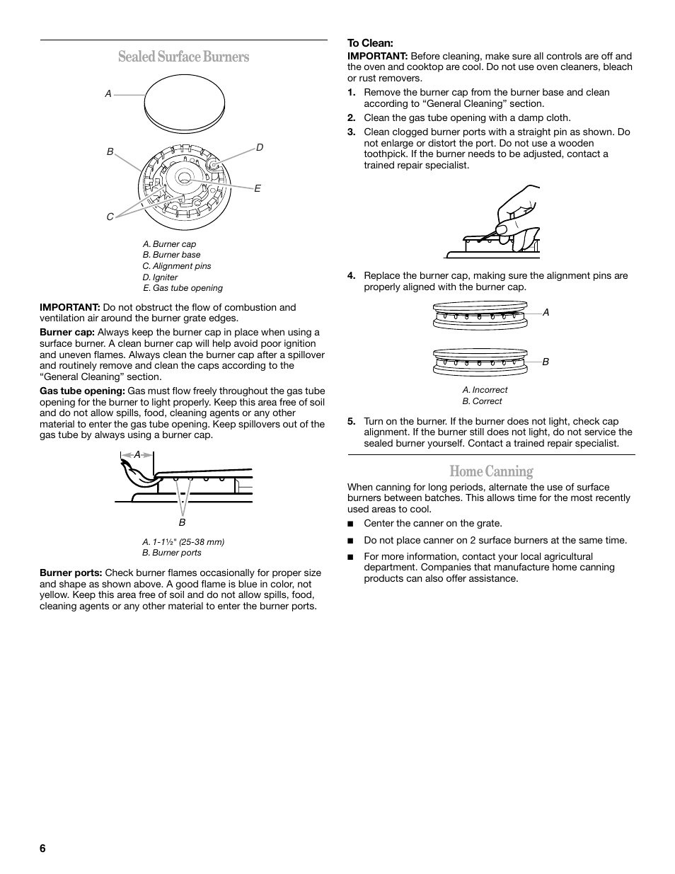 Sealed surface burners, Home canning | Whirlpool GGG388LX User Manual | Page 6 / 24