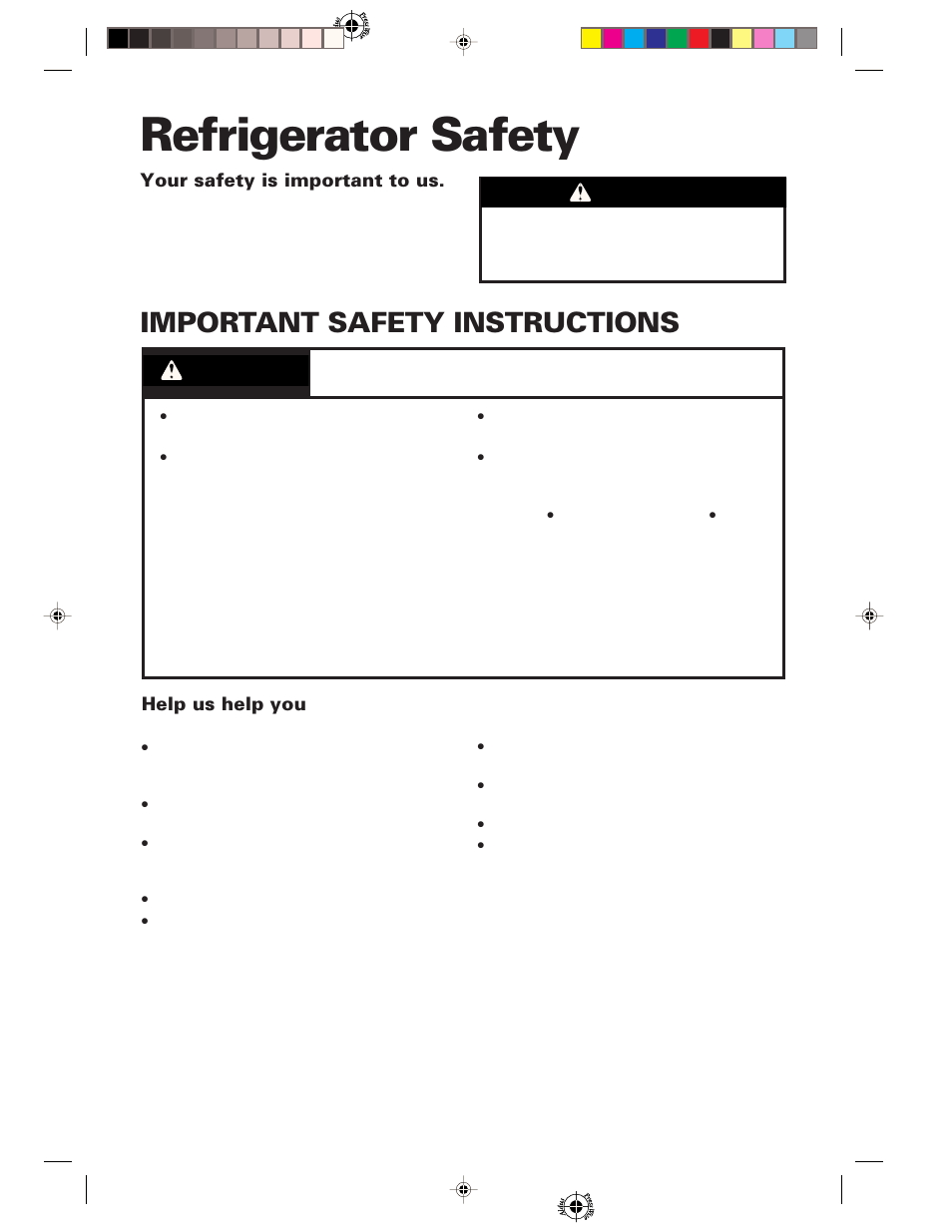 Refrigerator safety, Important safety instructions, Warning | Whirlpool 1-34850/4390527 User Manual | Page 3 / 20