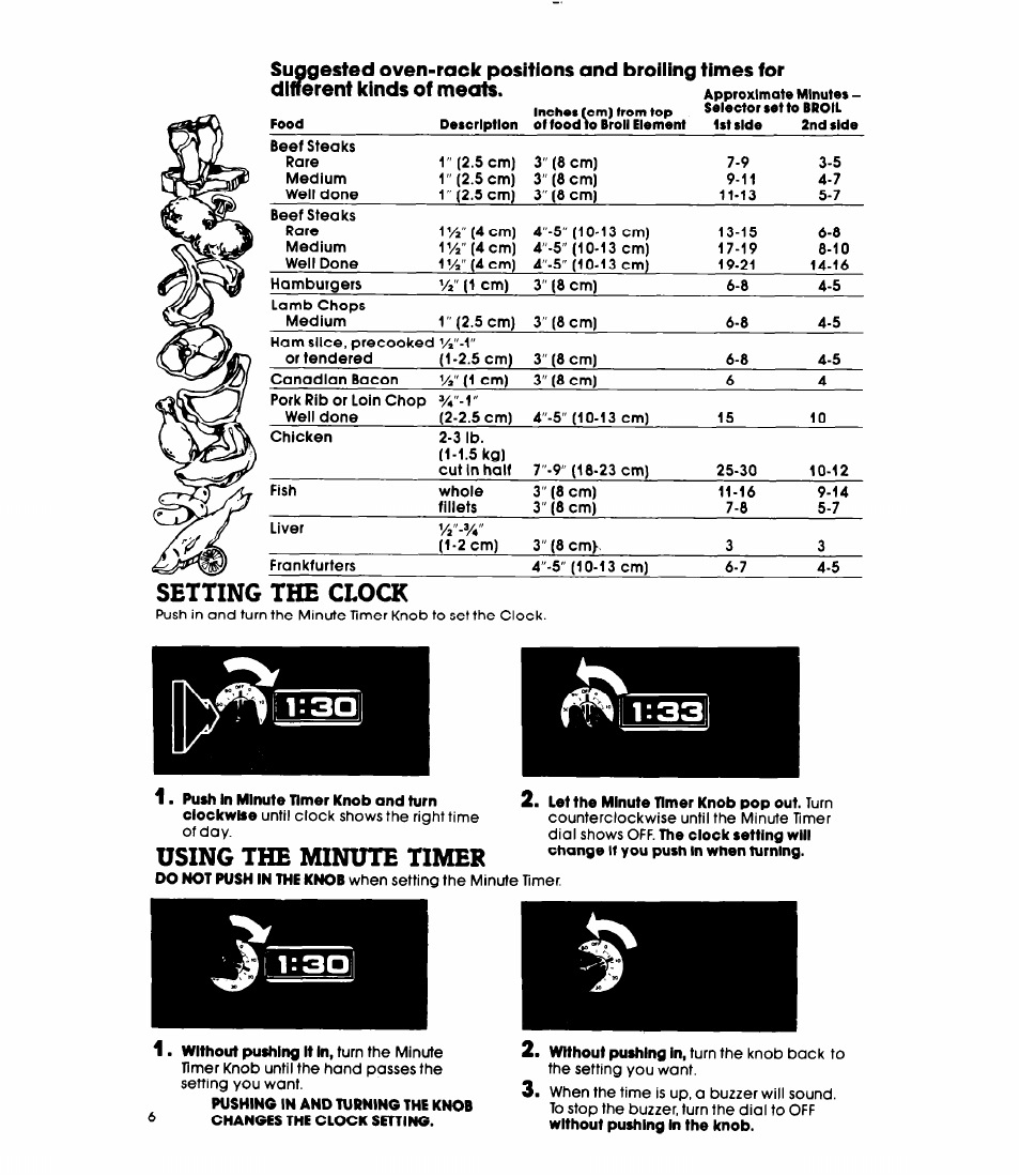 Setting the clock, Using the minute hmer | Whirlpool RB16OPXL User Manual | Page 6 / 16