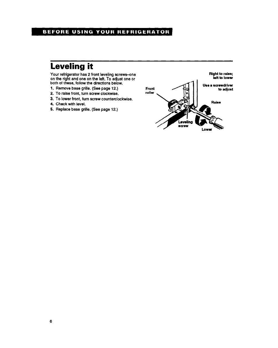 Leveling it | Whirlpool ET25PK User Manual | Page 6 / 20