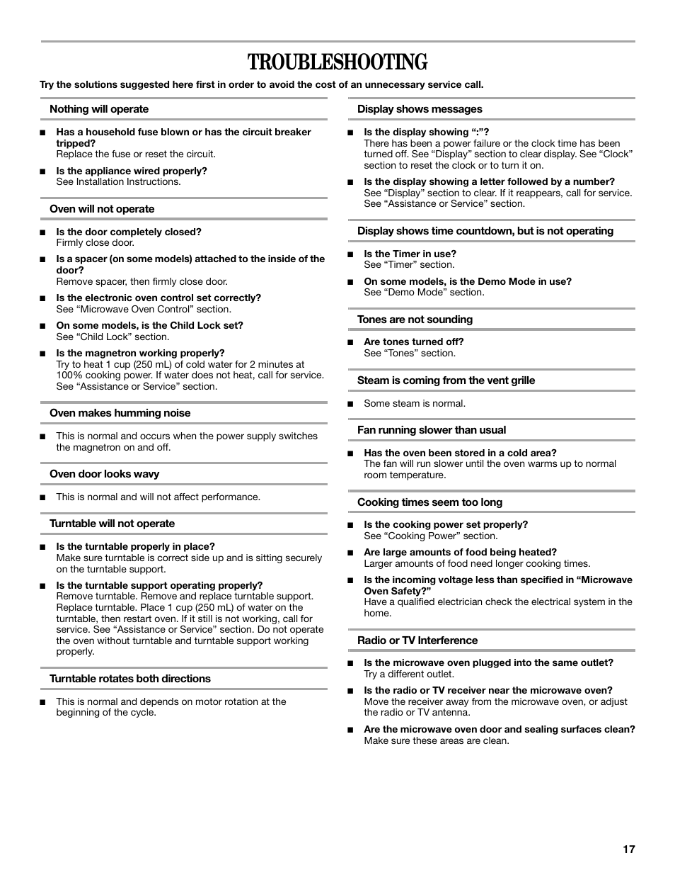 Troubleshooting | Whirlpool GH4155XP User Manual | Page 17 / 20