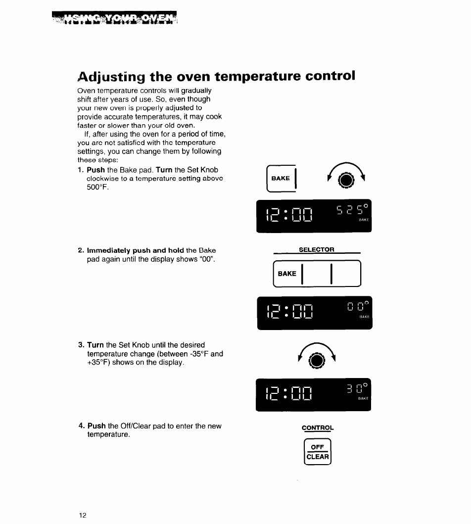 Adjusting the oven temperature control, N _ • u u | Whirlpool RB262PXA User Manual | Page 12 / 28