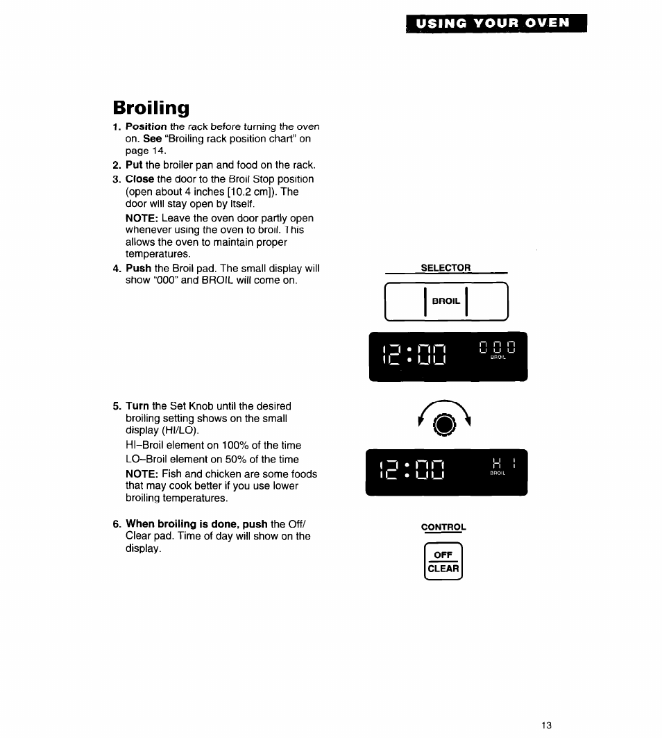 Broiling, Using your oven | Whirlpool RB262PXA User Manual | Page 13 / 28