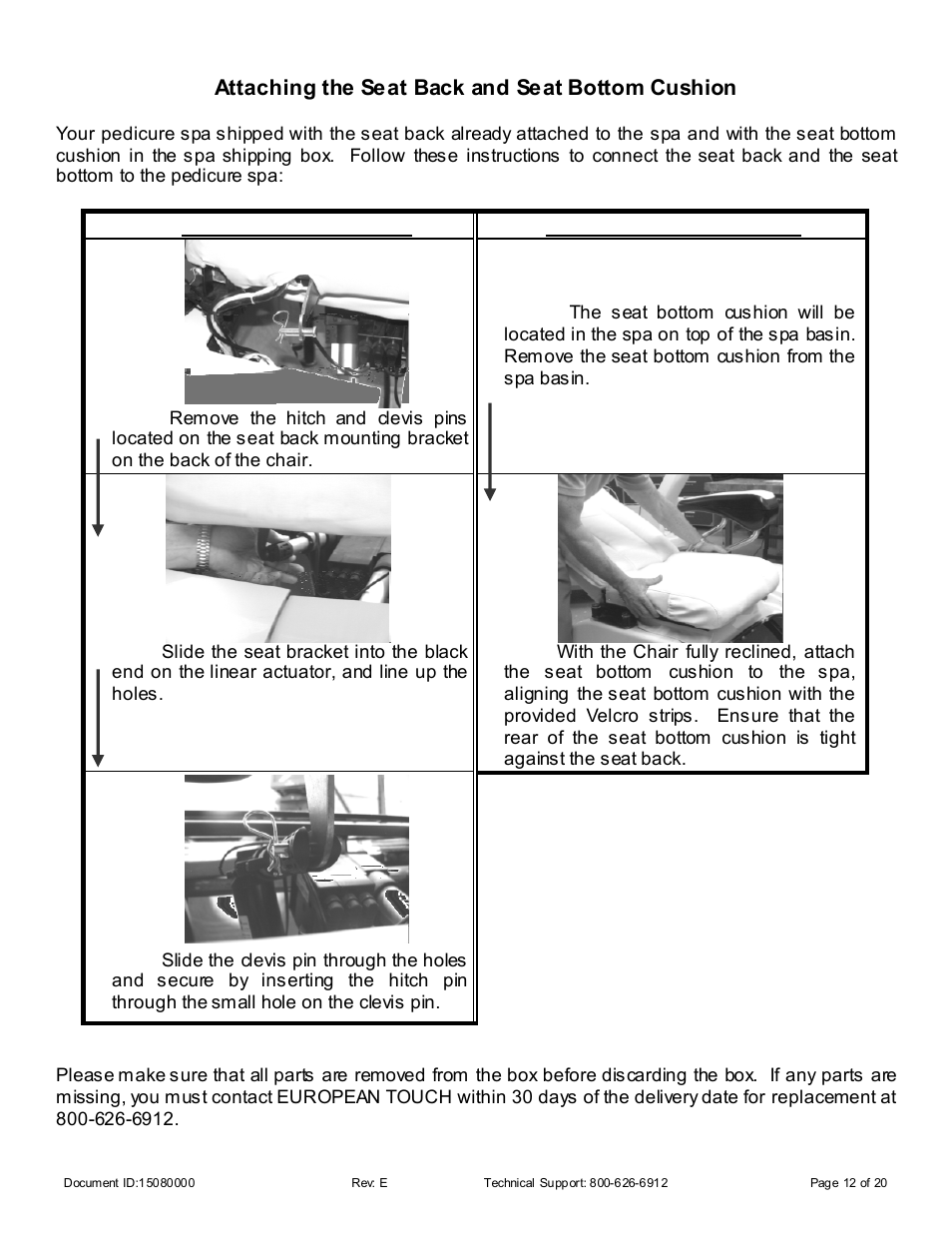 Attaching the seat back and seat bottom cushion, Seat back attachment seat bottom attachment | Whirlpool 15080000 User Manual | Page 12 / 20