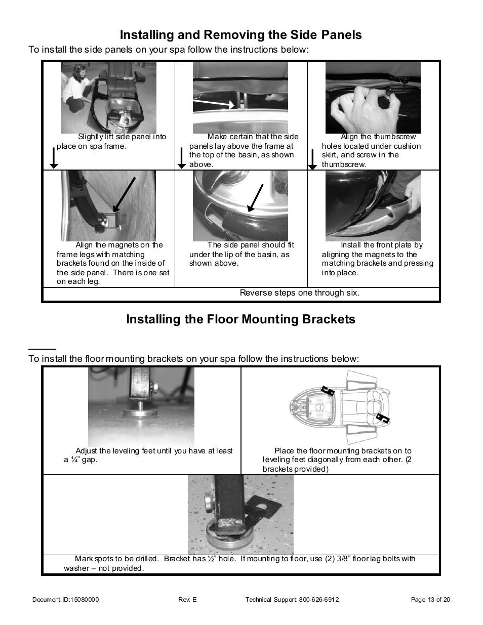 Installing and removing the side panels, Installing the floor mounting brackets | Whirlpool 15080000 User Manual | Page 13 / 20