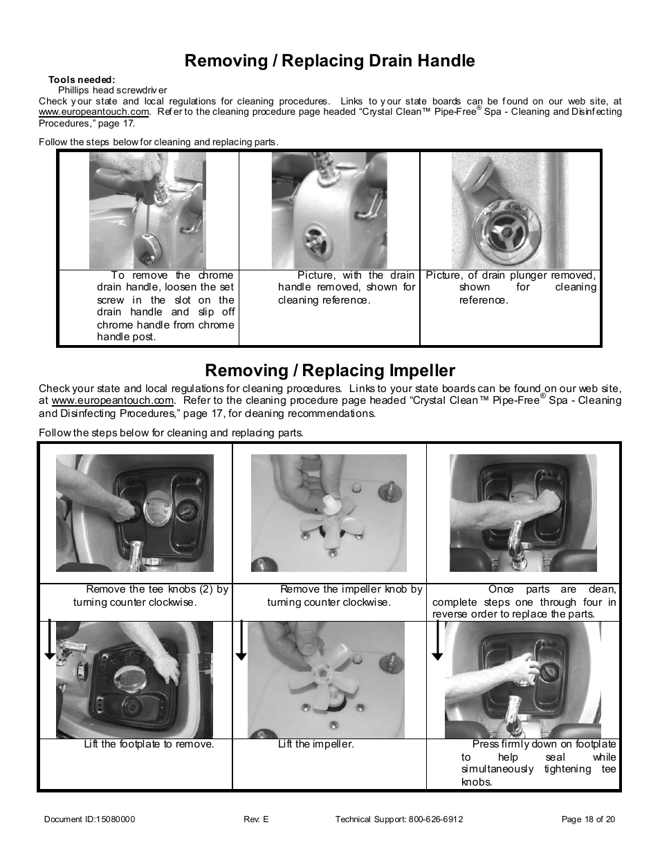 Removing / replacing drain handle, Removing / replacing impeller | Whirlpool 15080000 User Manual | Page 18 / 20