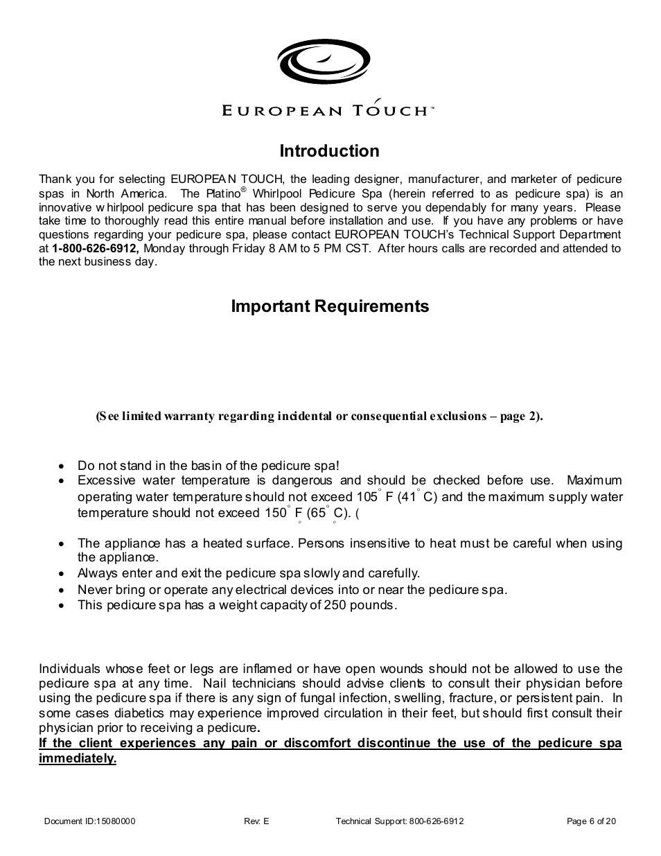 Introduction, Important requirements, Precautions | Health risk warning | Whirlpool 15080000 User Manual | Page 6 / 20