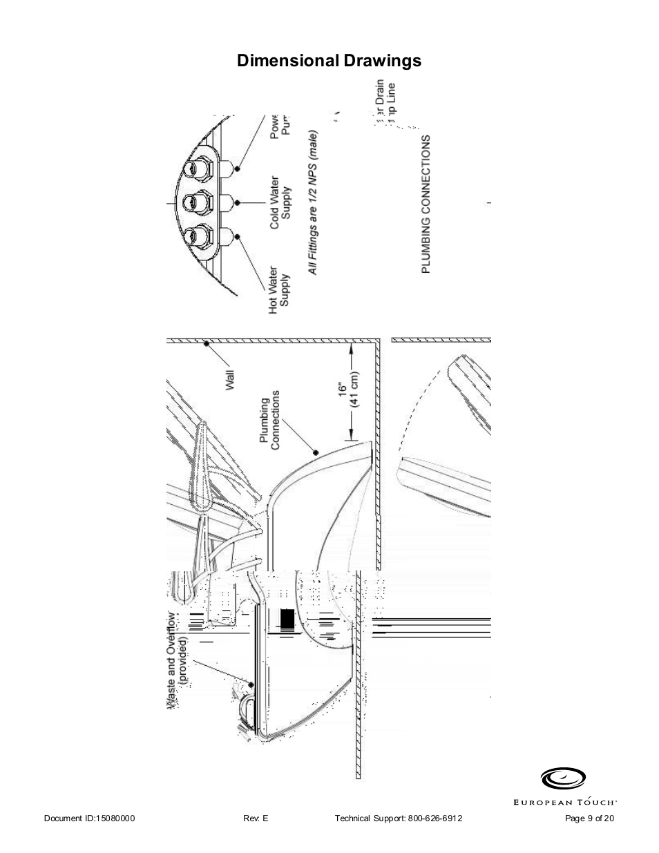 Dimensional drawings | Whirlpool 15080000 User Manual | Page 9 / 20