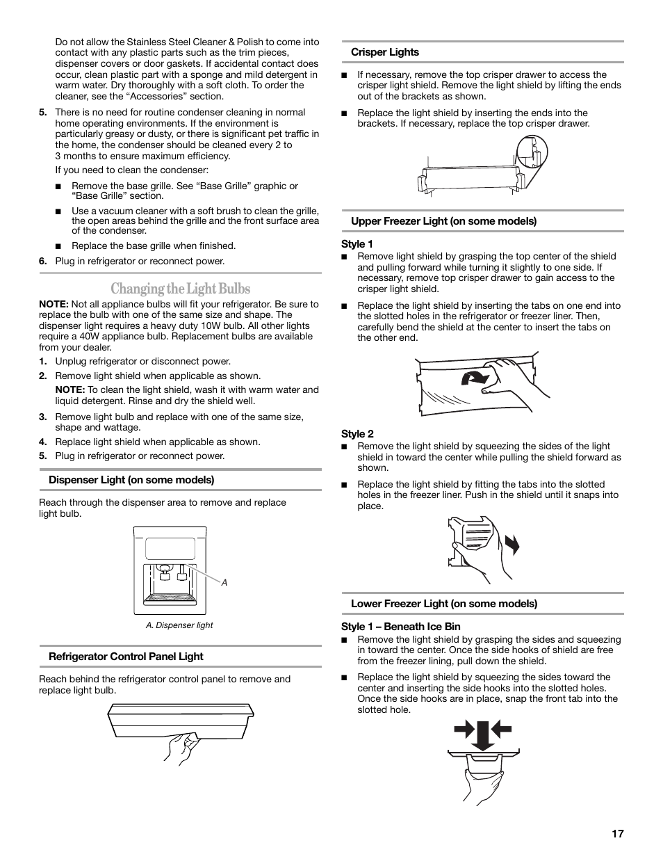 Changing the light bulbs | Whirlpool 8ED2GTKXRQ00 User Manual | Page 17 / 24