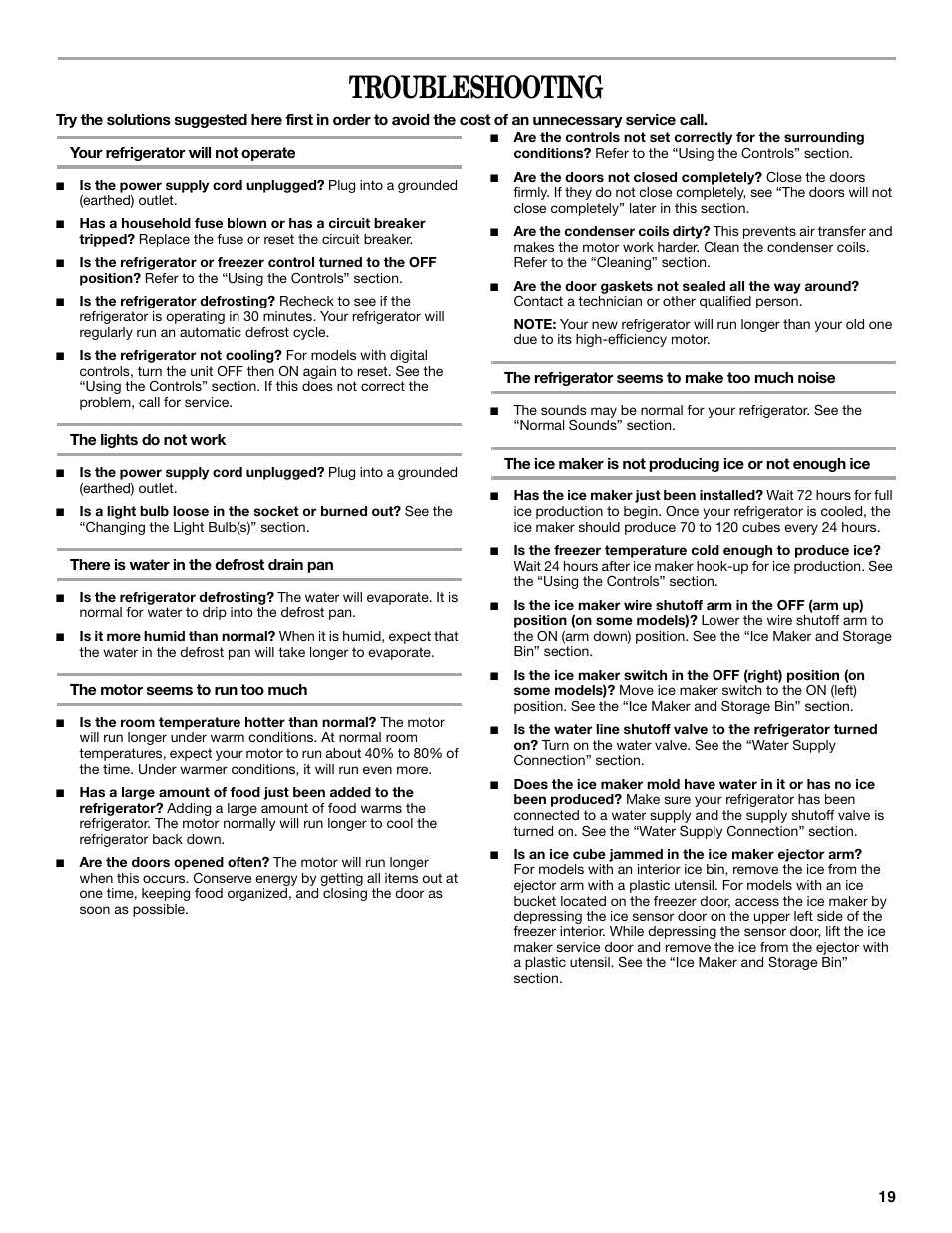 Troubleshooting | Whirlpool 8ED2GTKXRQ00 User Manual | Page 19 / 24