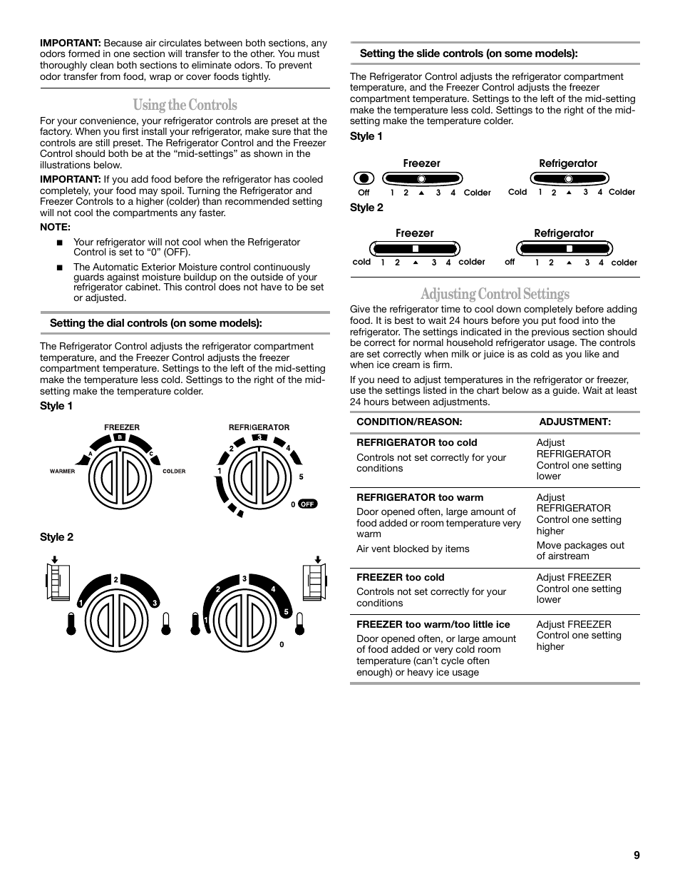 Using the controls, Adjusting control settings | Whirlpool 8ED2GTKXRQ00 User Manual | Page 9 / 24