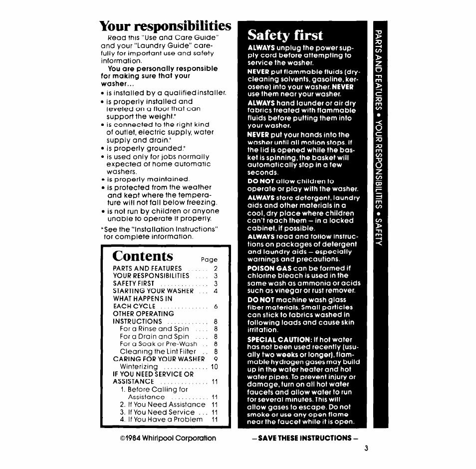 Your responsibilities, Safety first | Whirlpool LASOOXM User Manual | Page 3 / 12
