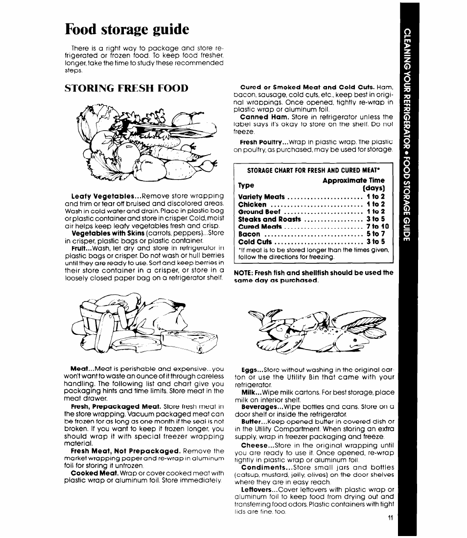 Food storage guide, Storing fresh food | Whirlpool ED20AK User Manual | Page 11 / 20