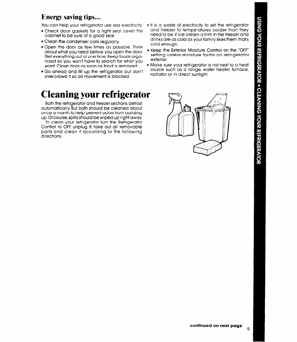 Energy saving tips, Cleaning your refrigerator | Whirlpool ED20AK User Manual | Page 9 / 20