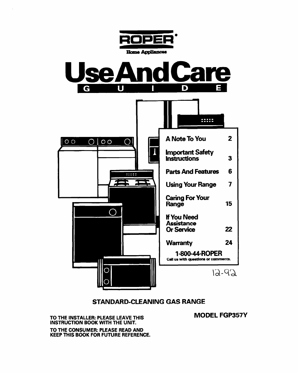 Whirlpool FGP357Y User Manual | 24 pages