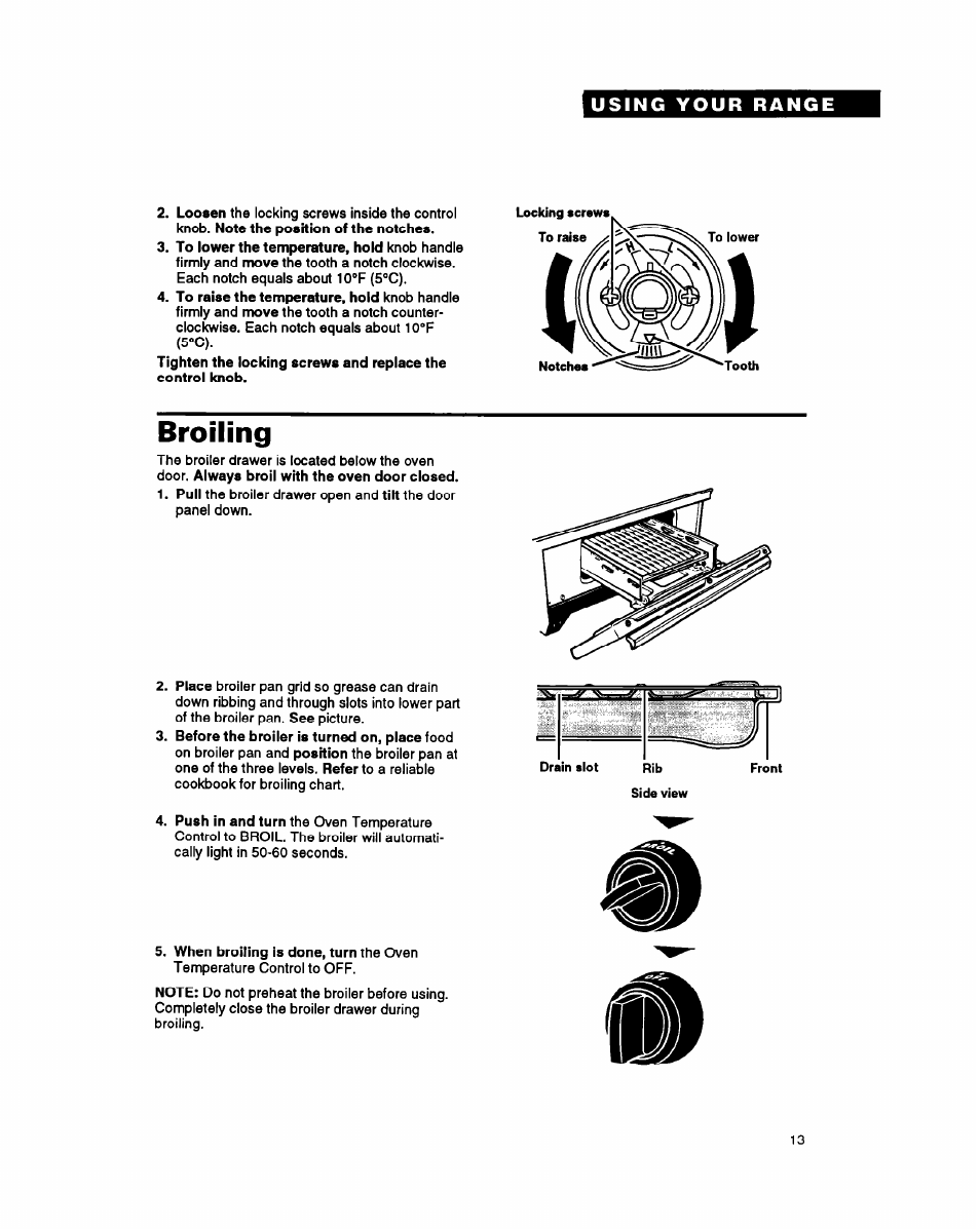 Broiling | Whirlpool FGP357Y User Manual | Page 13 / 24