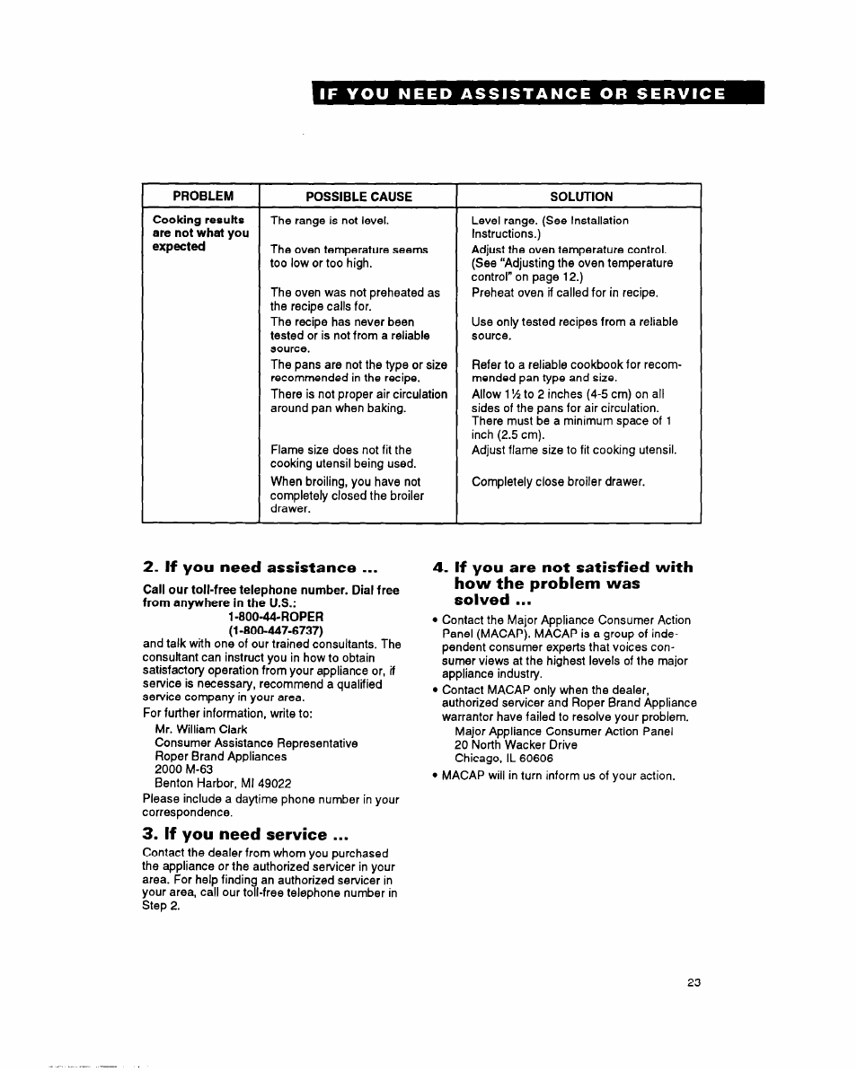 If you need assistance, 800-44-roper, If you need service | Whirlpool FGP357Y User Manual | Page 23 / 24