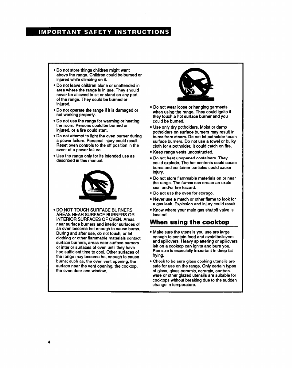 When using the cooktop | Whirlpool FGP357Y User Manual | Page 4 / 24