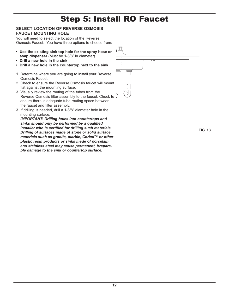 Step 5: install ro faucet | Whirlpool WHER25 User Manual | Page 12 / 27