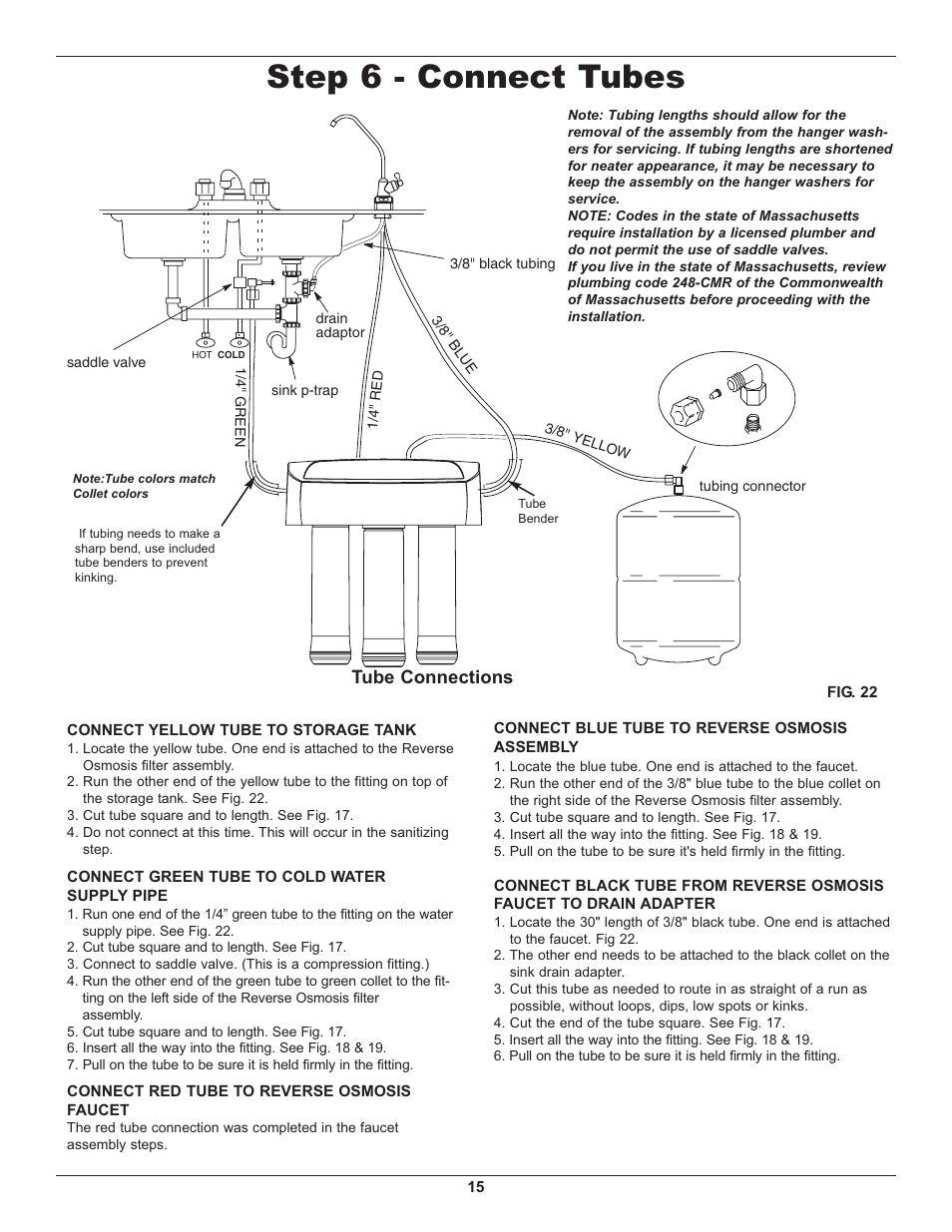 Step 6 - connect tubes, Tube connections | Whirlpool WHER25 User Manual | Page 15 / 27