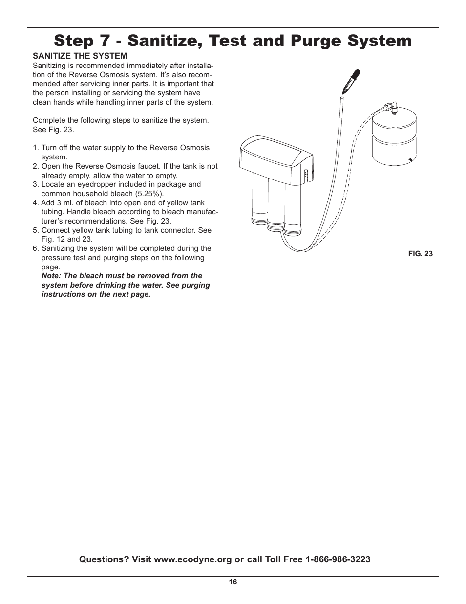 Step 7 - sanitize, test and purge system | Whirlpool WHER25 User Manual | Page 16 / 27