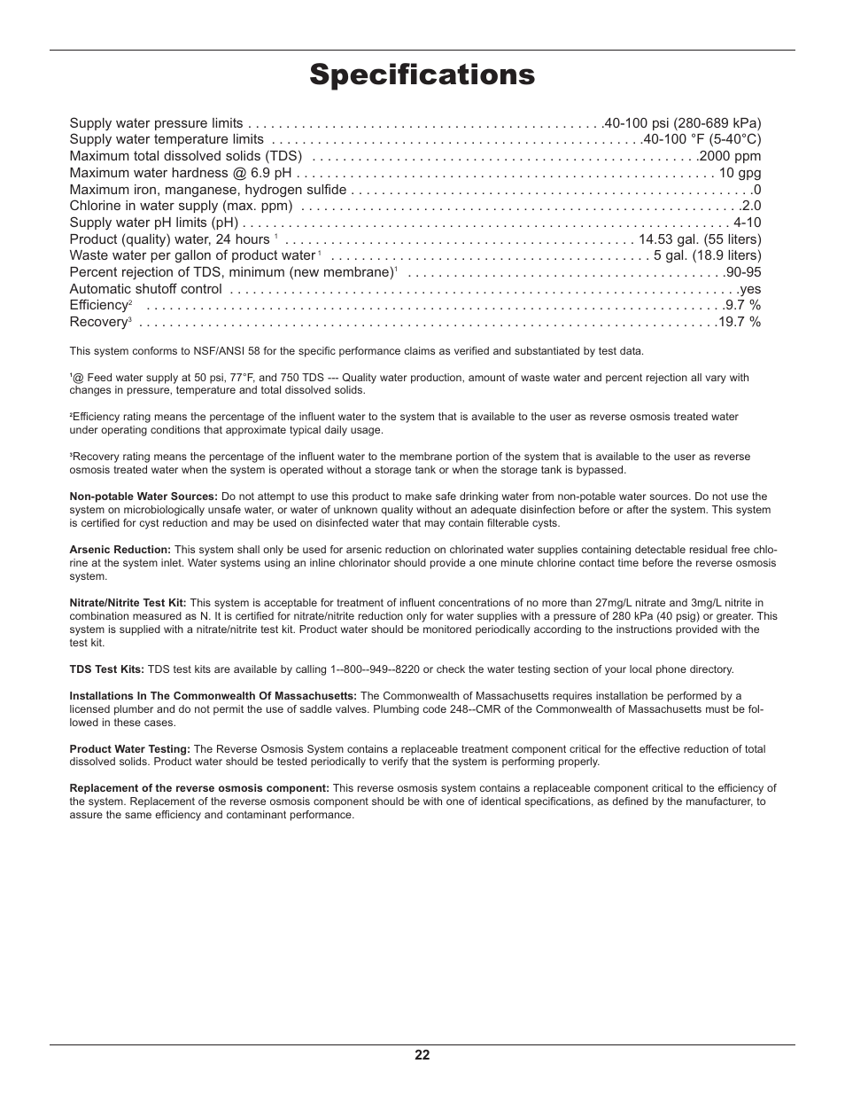 Specifications | Whirlpool WHER25 User Manual | Page 22 / 27