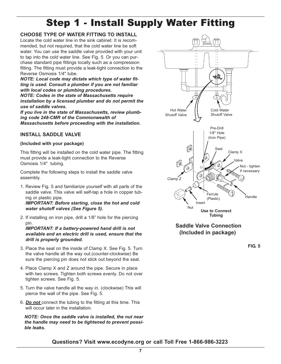 Step 1 - install supply water fitting | Whirlpool WHER25 User Manual | Page 7 / 27