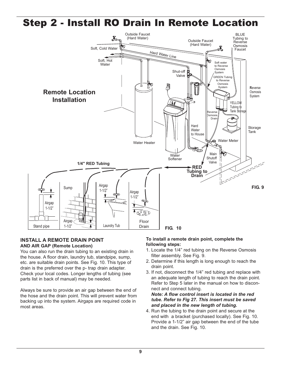 Step 2 - install ro drain in remote location, Remote location installation, Install a remote drain point | Whirlpool WHER25 User Manual | Page 9 / 27