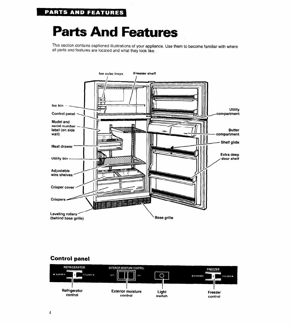 Parts and features | Whirlpool 6ET18ZK User Manual | Page 4 / 19