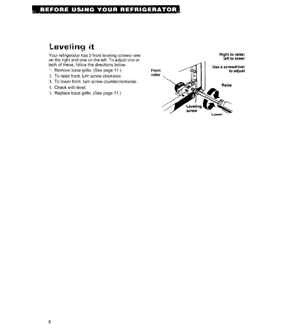 Leveling it | Whirlpool 6ET18ZK User Manual | Page 6 / 19