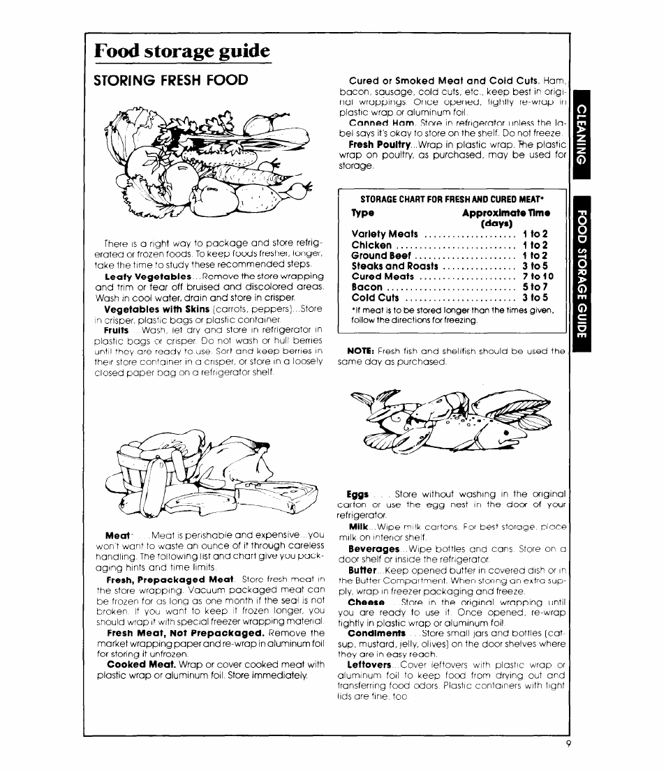 Food storage guide, Storing fresh food | Whirlpool ET14DC User Manual | Page 9 / 12