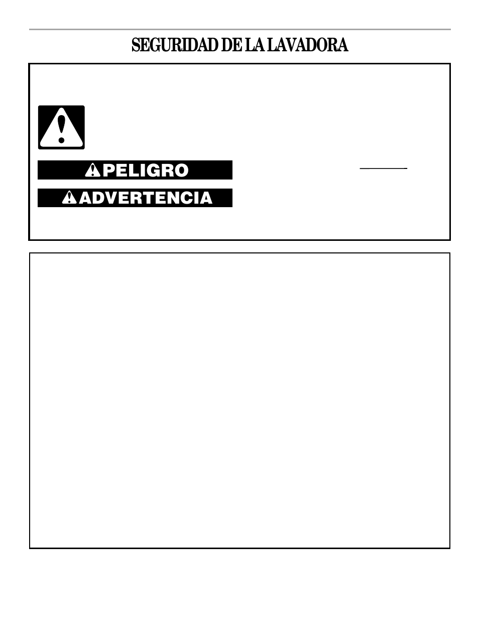 Spanish version, Seguridad de la lavadora, Peligro | Advertencia, Instrucciones importantes de seguridad, Guarde estas instrucciones | Whirlpool 2DLSQ8000JQ0 User Manual | Page 11 / 20