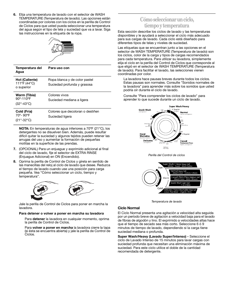 Cómo seleccionar un ciclo, tiempo y temperatura | Whirlpool 2DLSQ8000JQ0 User Manual | Page 15 / 20