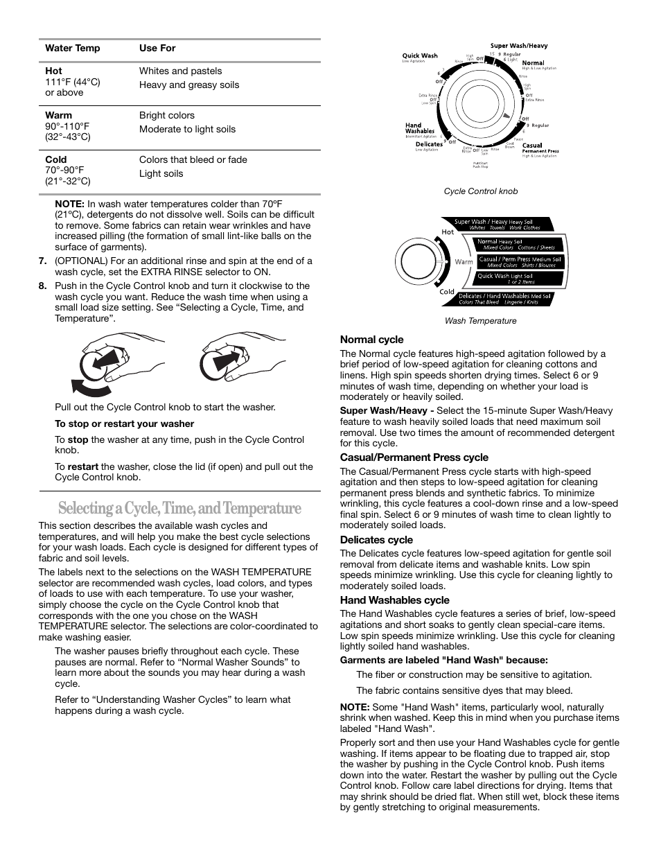 Selecting a cycle, time, and temperature | Whirlpool 2DLSQ8000JQ0 User Manual | Page 7 / 20