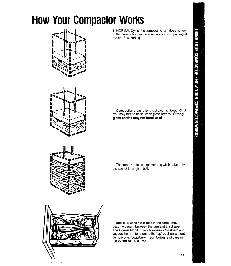 How your compactor wortes | Whirlpool TU4100X User Manual | Page 11 / 16