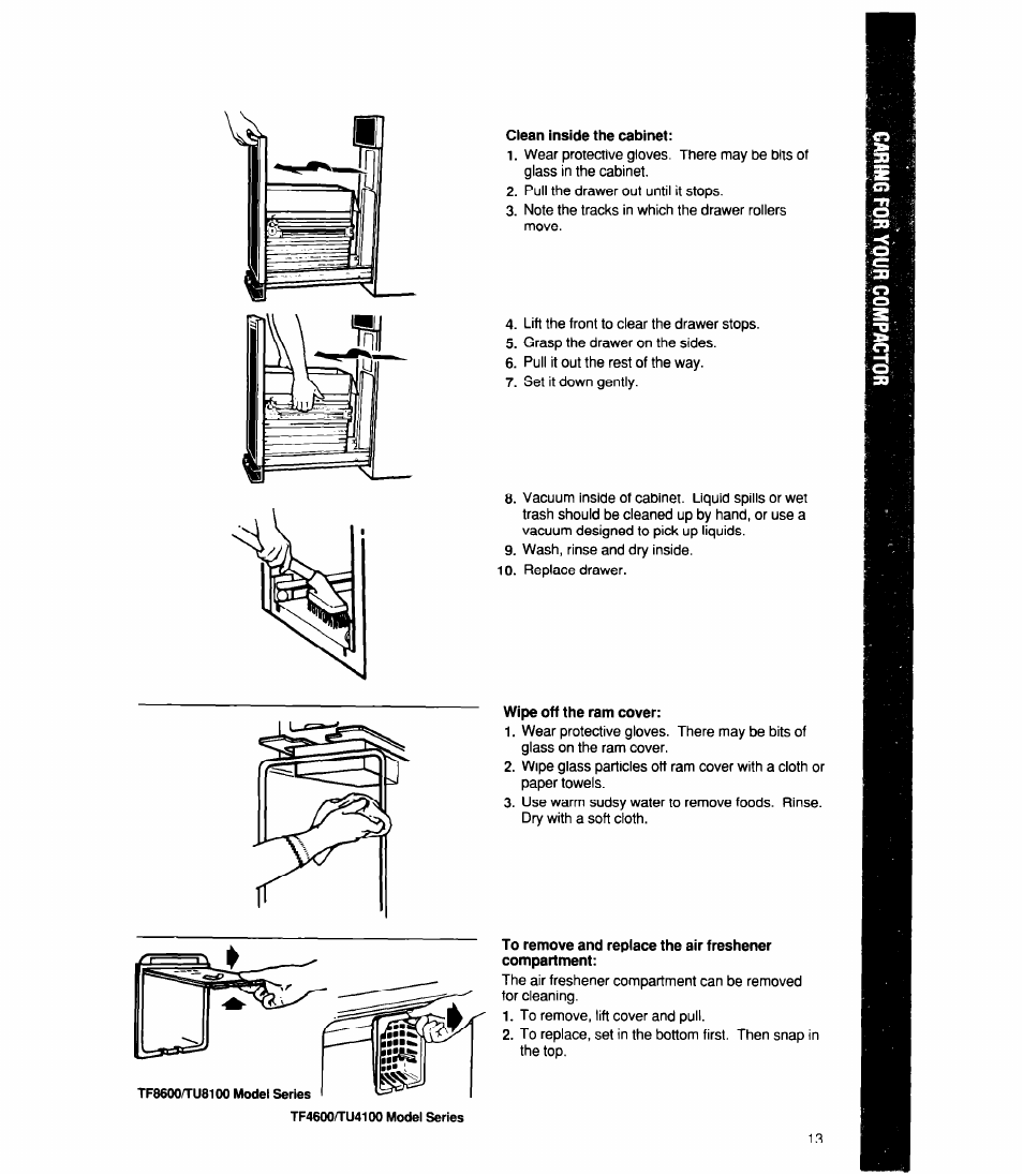Clean inside the cabinet, Wipe off the ram cover | Whirlpool TU4100X User Manual | Page 13 / 16