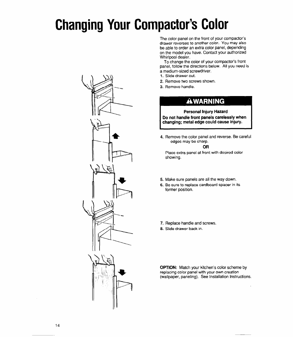 Changing your compactor’s color | Whirlpool TU4100X User Manual | Page 14 / 16