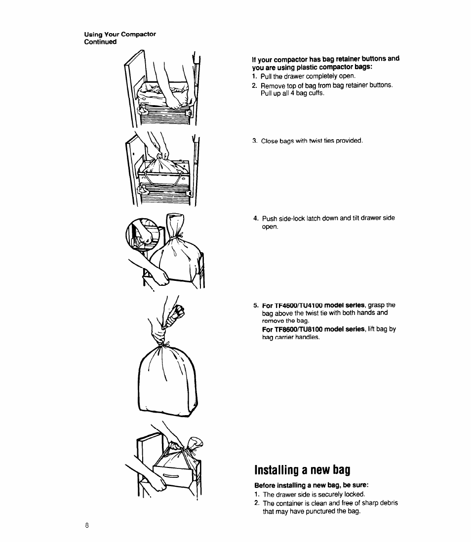 Installing a new bag | Whirlpool TU4100X User Manual | Page 8 / 16