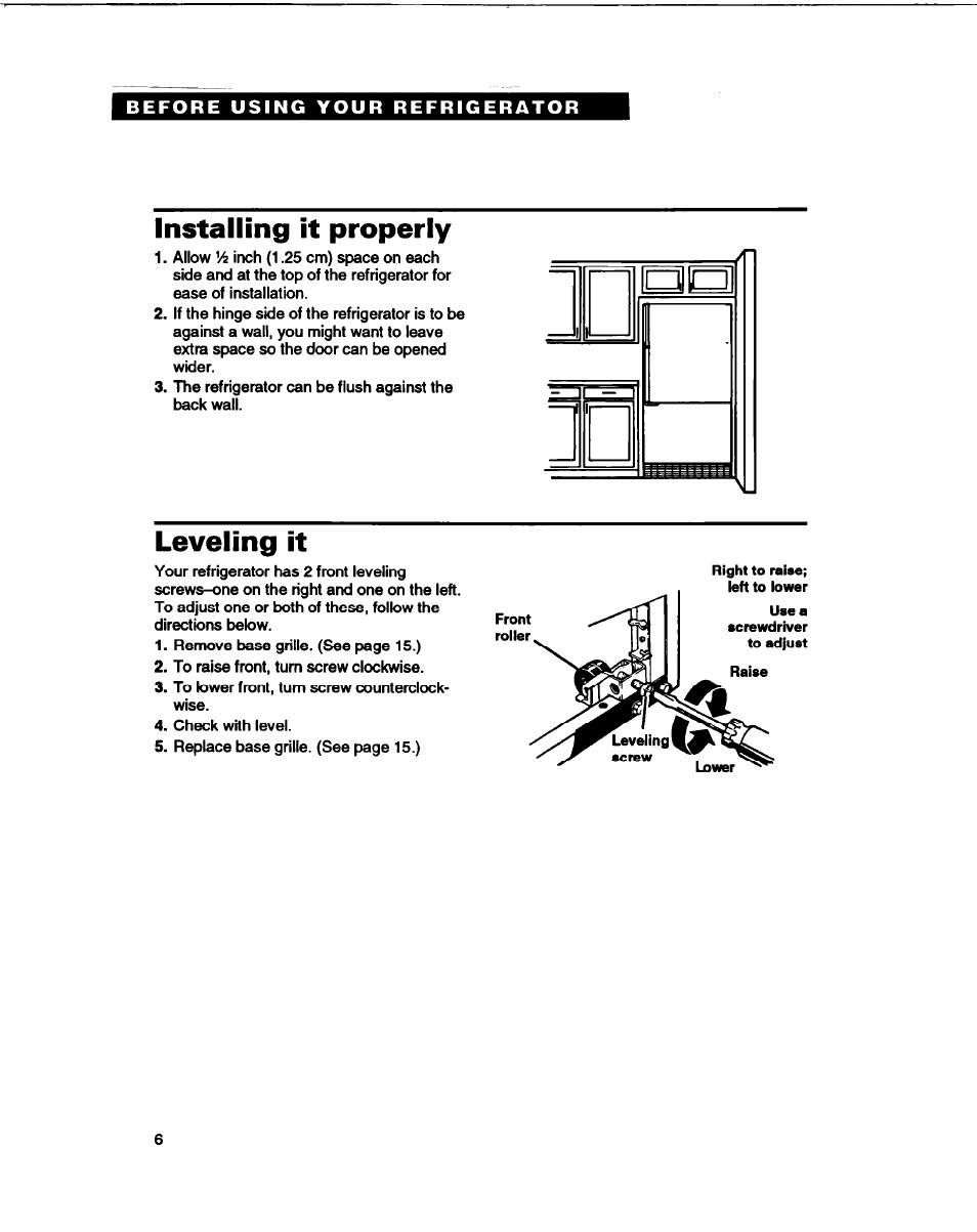 Installing it properiy, Leveiing it, I 1 11 n | Whirlpool B2lDK User Manual | Page 6 / 24