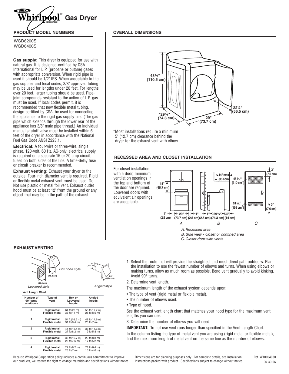 Whirlpool WGD6400S User Manual | 1 page