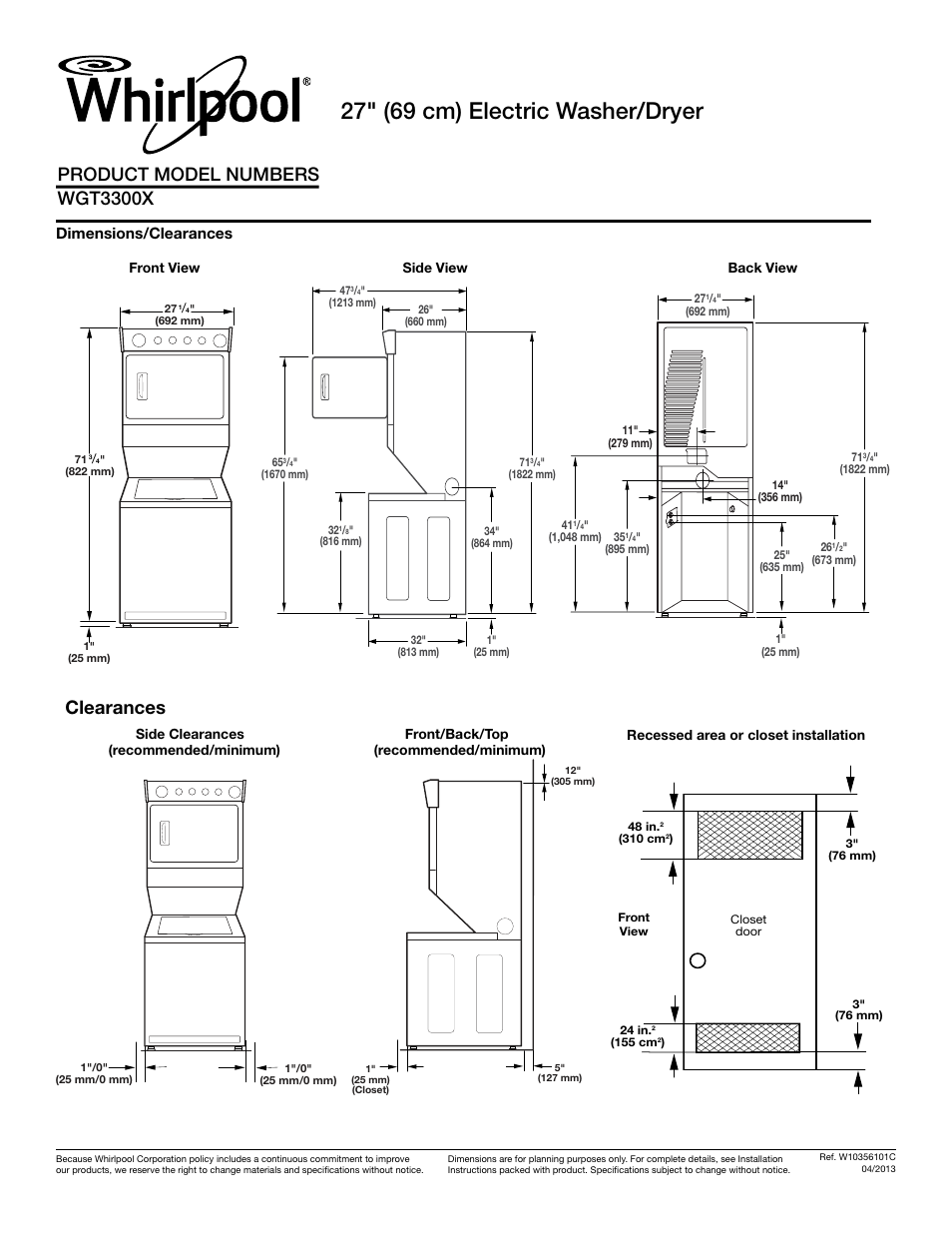 Whirlpool WGT3300X User Manual | 2 pages